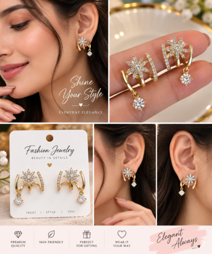 ✨ Elegant Crystal Flower Earrings for Women | Queen Wear
