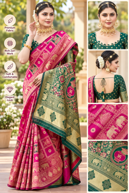 Cotton Silk Jacquard Saree for Women | Elegant Designer Saree with Rich Zari Work